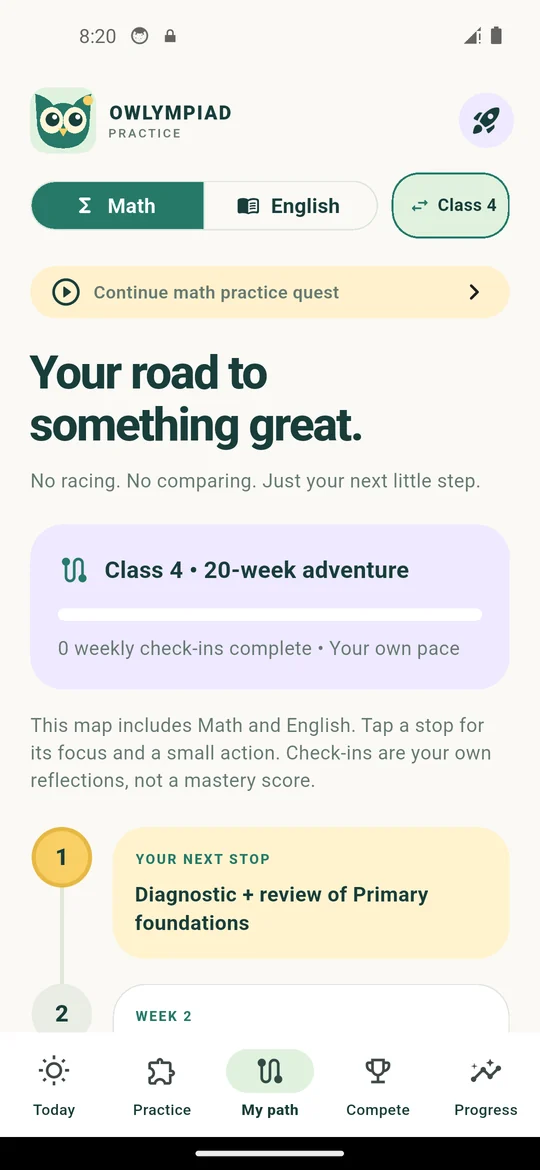My path: the 20-week adventure map with the next stop highlighted