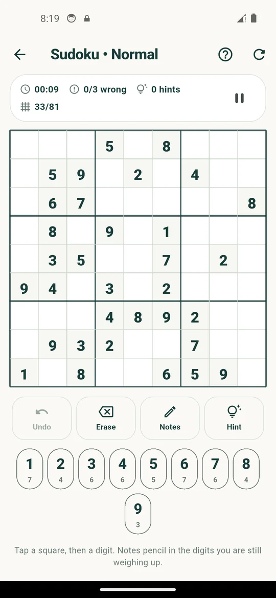 A Sudoku board in the puzzle corner